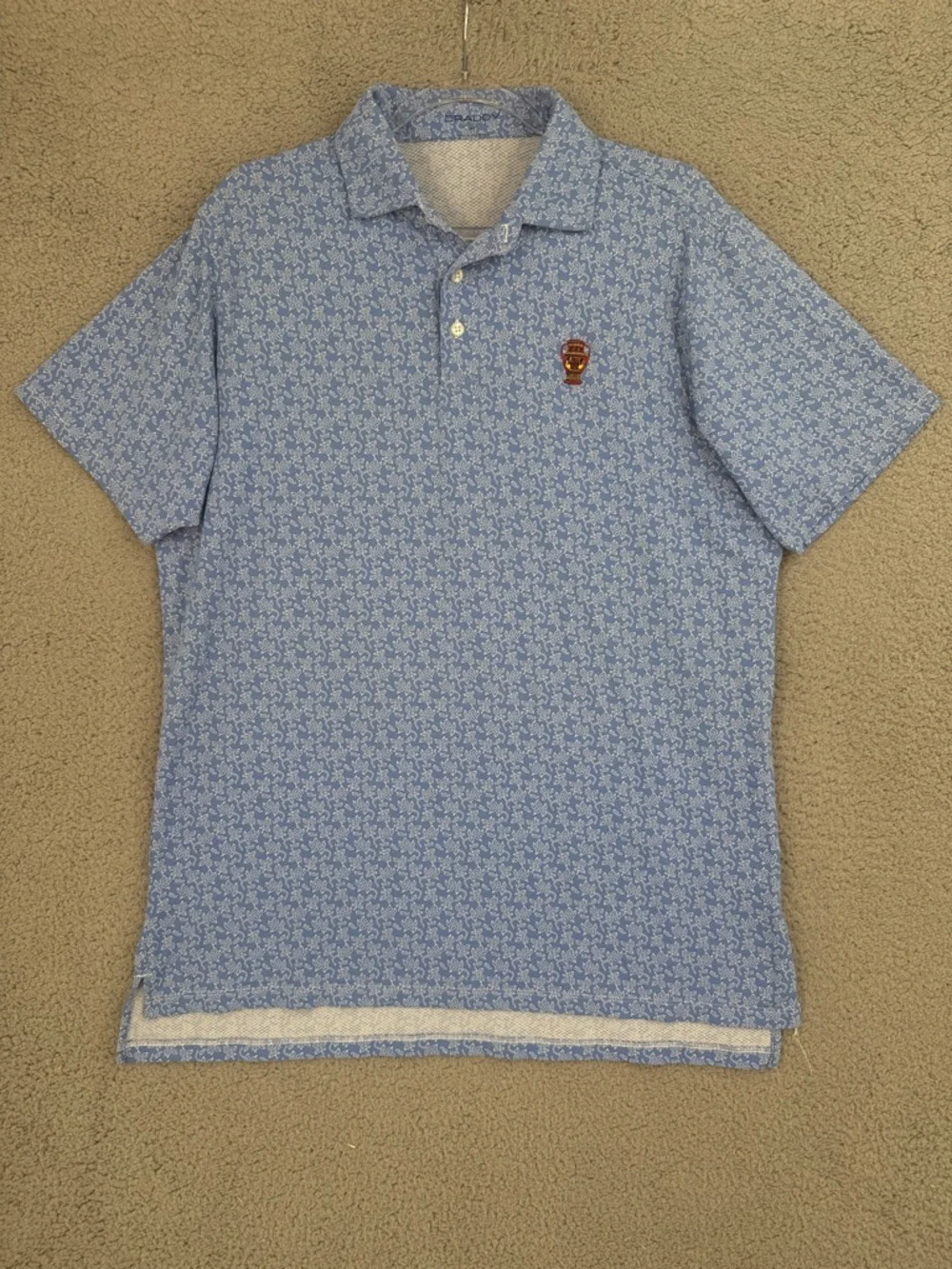 Draddy Sport Golf shirt Men's medium short sleeve Light Blue floral print Polo